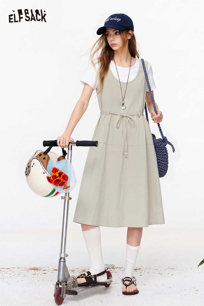 ELFSACK Two-Piece Drawstring Waist Suspender Dress