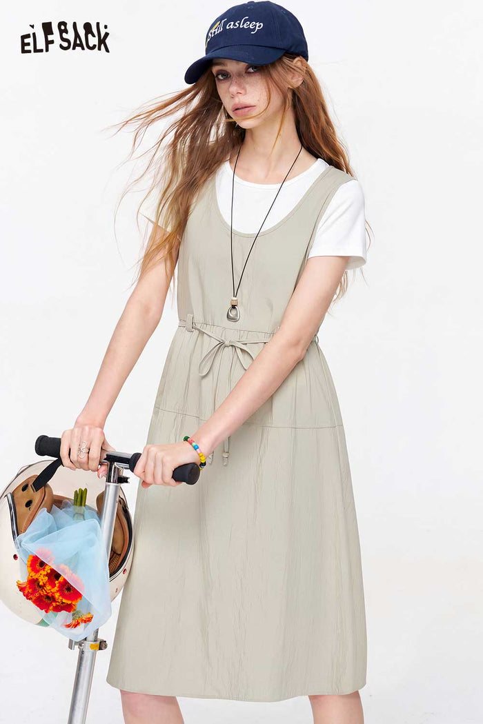 ELFSACK Two-Piece Drawstring Waist Suspender Dress