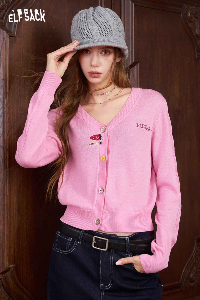 V-Neck Crop Decorative Button Cardigan