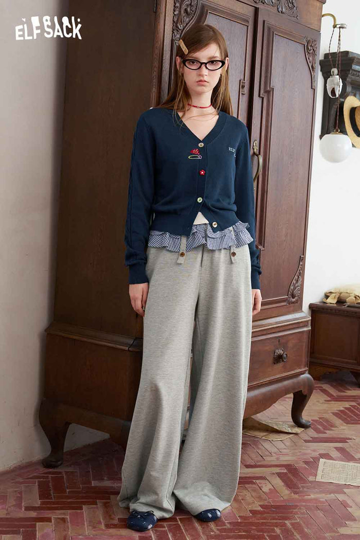V-Neck Crop Decorative Button Cardigan