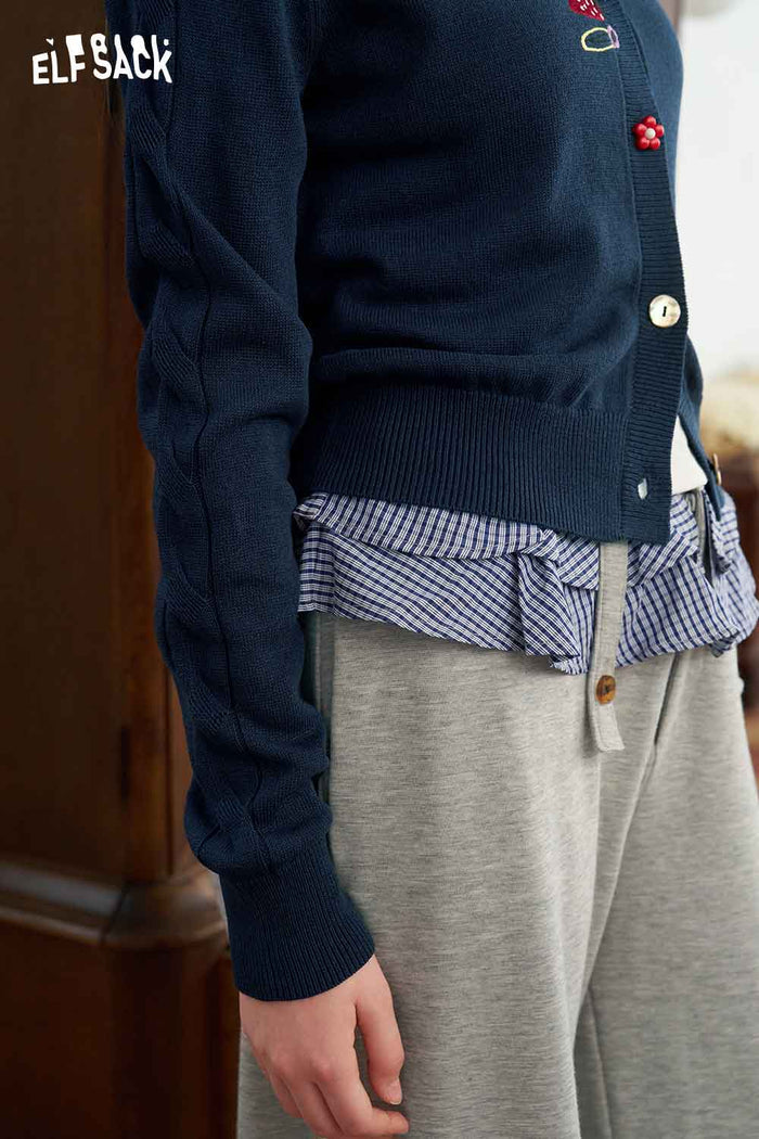 V-Neck Crop Decorative Button Cardigan