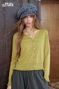 V-Neck Ruffle Trim Crop Cardigan