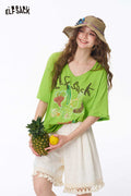 ELFSACK Vegetable Print Irregular Hem Tee