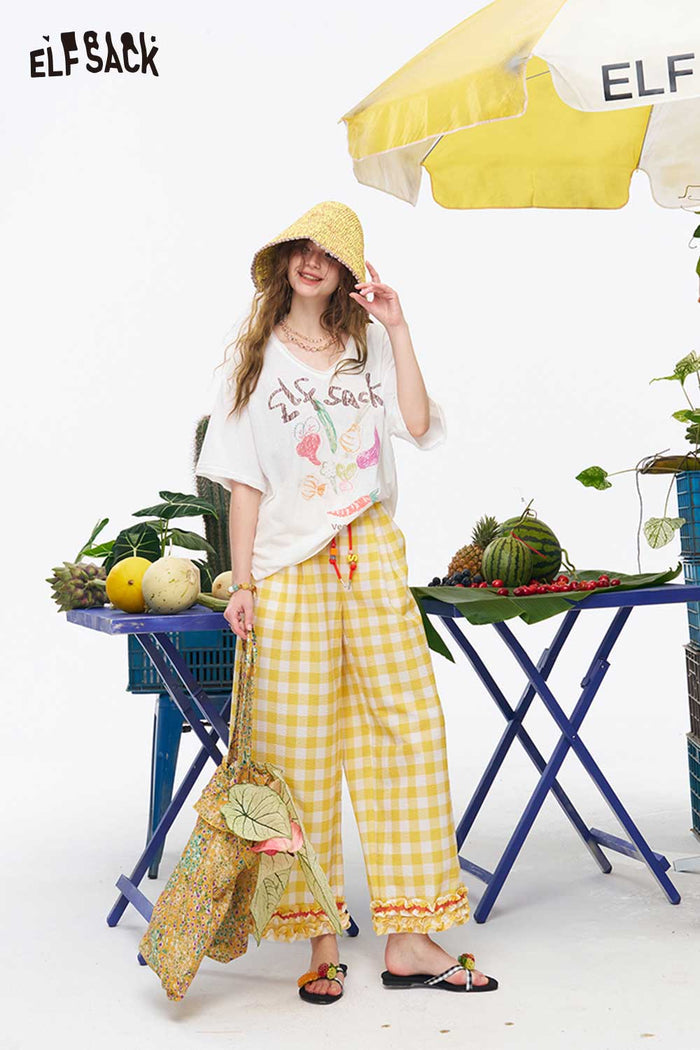 ELFSACK Vegetable Print Irregular Hem Tee