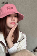 ELFSACK Versatile Sun Protection Fashion Smiley Face Embroidery Fisherman Hat