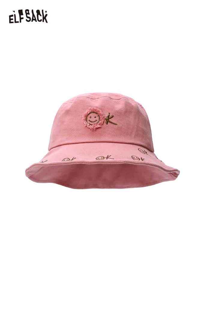 ELFSACK Versatile Sun Protection Fashion Smiley Face Embroidery Fisherman Hat