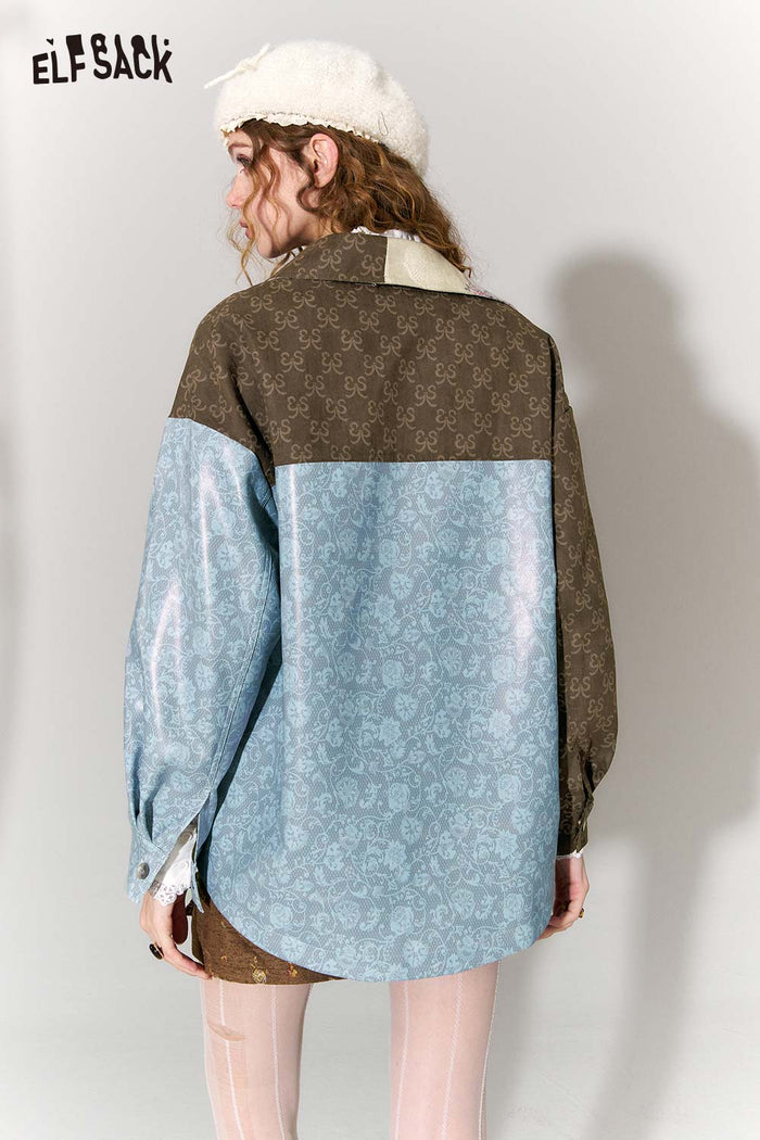 ELFSACK Vintage Collage Floral Jacquard Lapel Cropped Jacket
