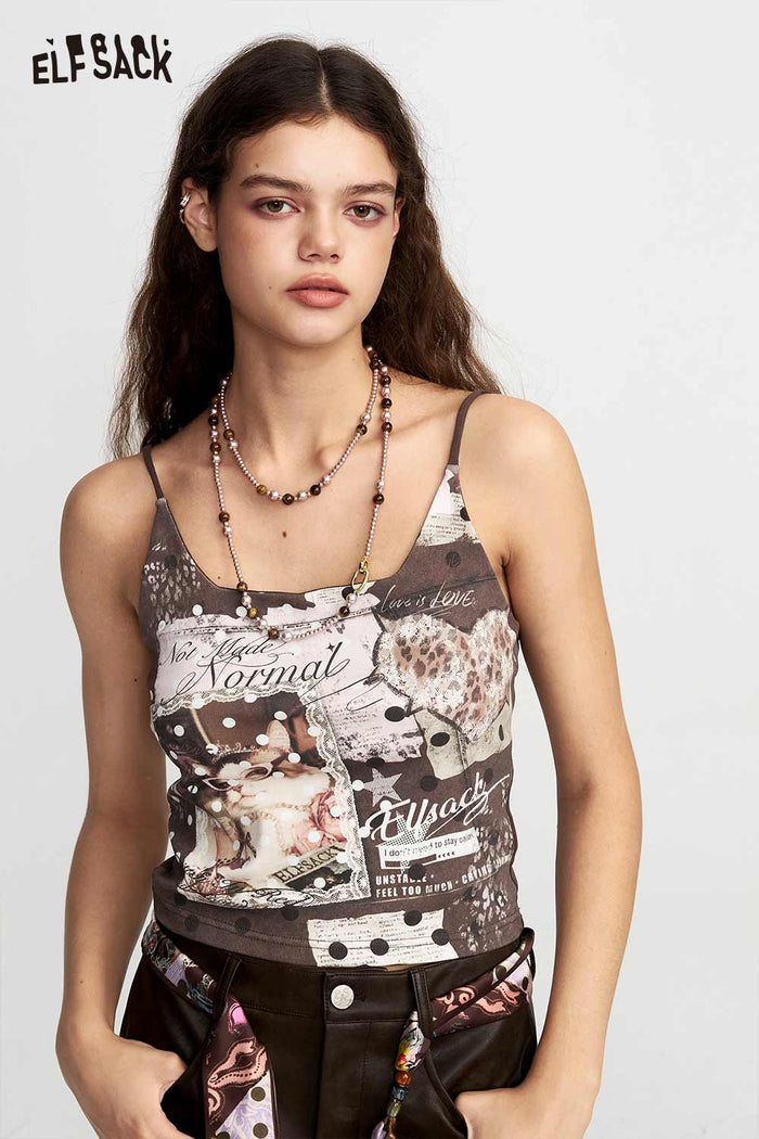 Vintage Collage Print Cropped Cami