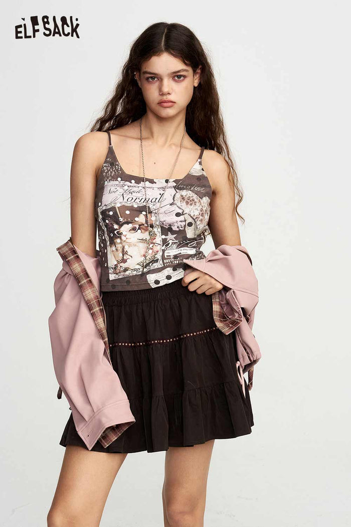 Vintage Collage Print Cropped Cami