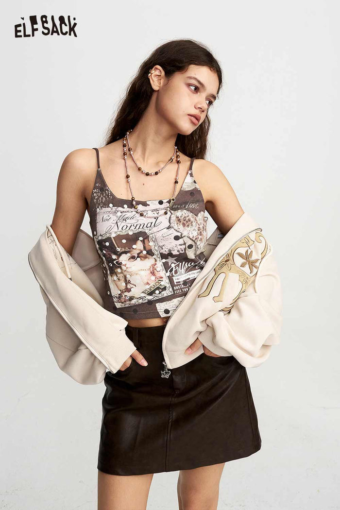 Vintage Collage Print Cropped Cami