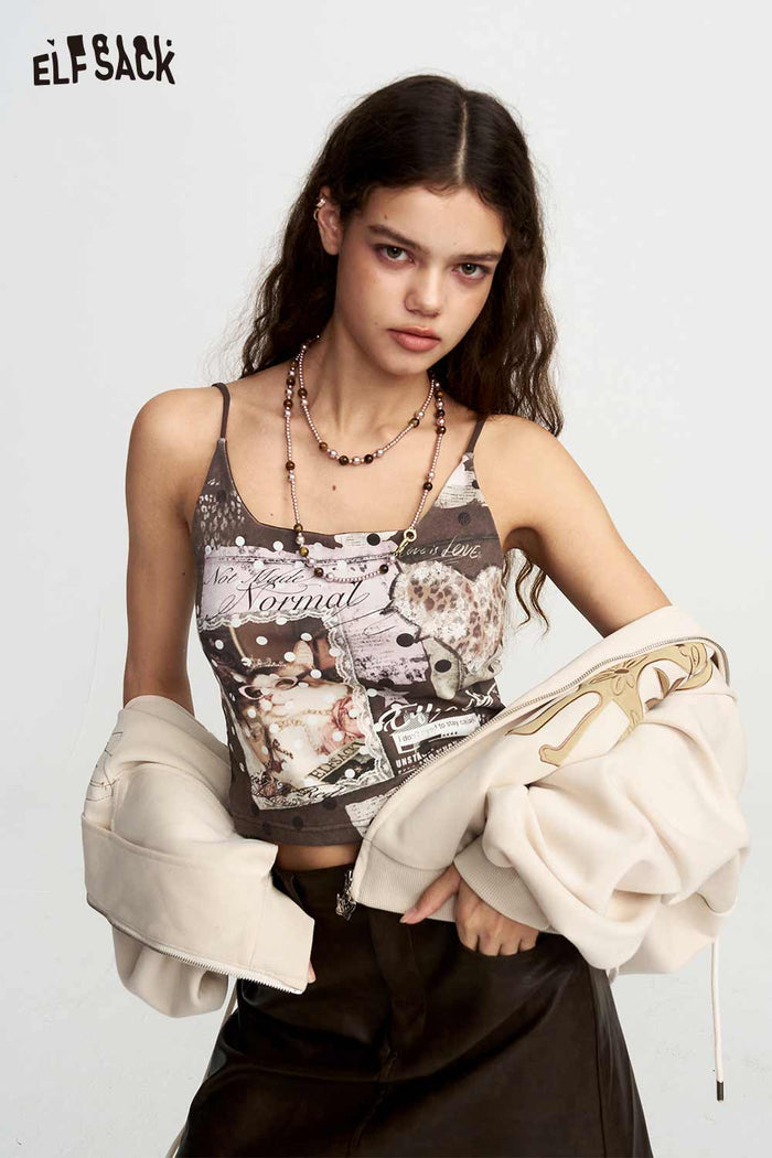 Vintage Collage Print Cropped Cami