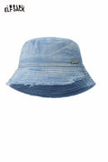 ELFSACK Vintage Denim Raw-Edge Sun Visor Fisherman Hat
