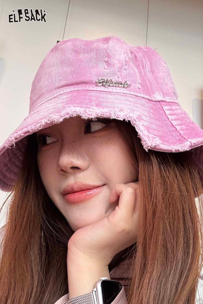 ELFSACK Vintage Denim Raw-Edge Sun Visor Fisherman Hat