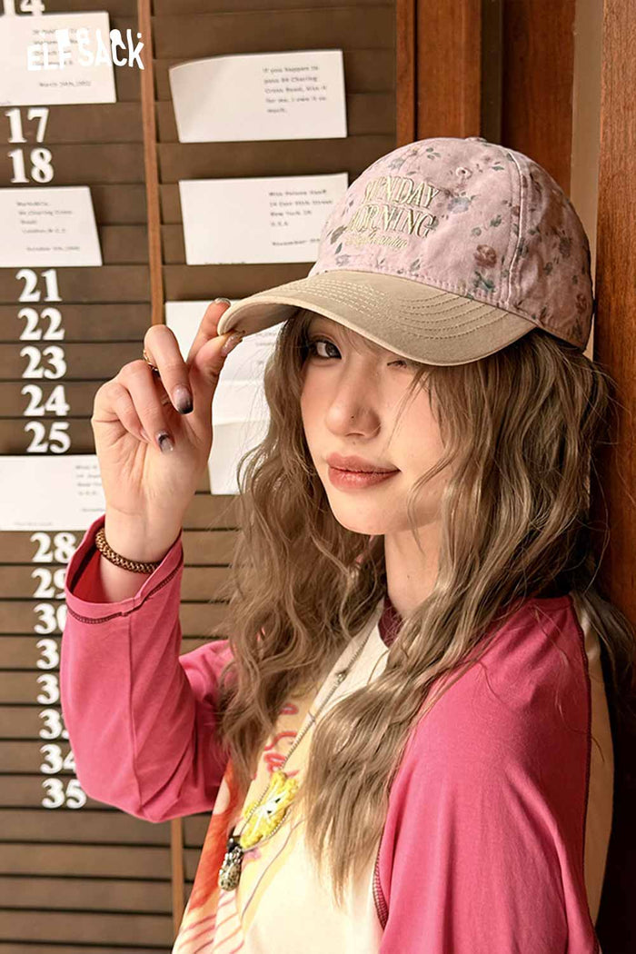 ELFSACK Vintage Floral Sunday Morning Embroidered Washed Cotton Cap