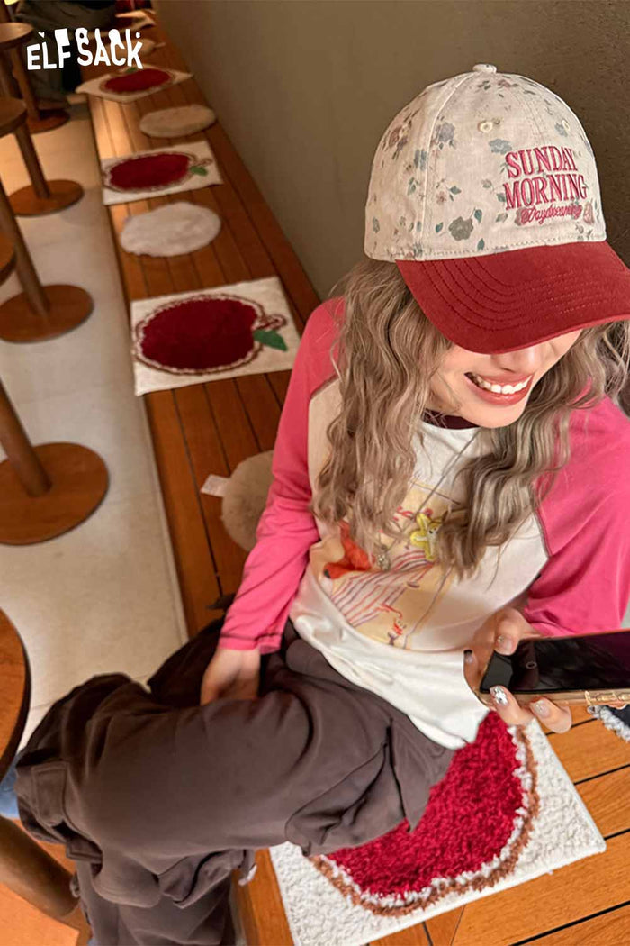 ELFSACK Vintage Floral Sunday Morning Embroidered Washed Cotton Cap