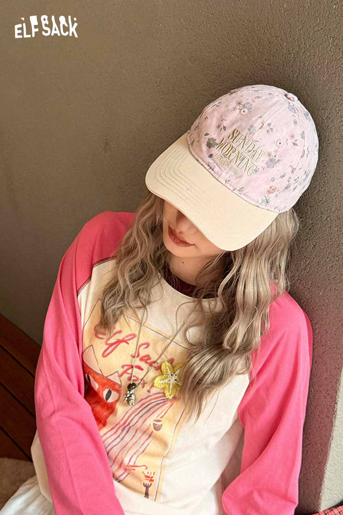 ELFSACK Vintage Floral Sunday Morning Embroidered Washed Cotton Cap