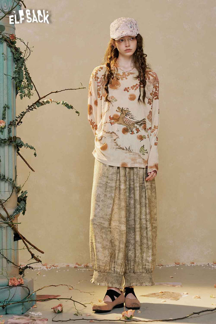 ELFSACK Vintage Graphic Asymmetrical Long Sleeve Tee