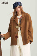 Vintage Loose Cropped Blazer with Removable Fox Heart Bow Buttons