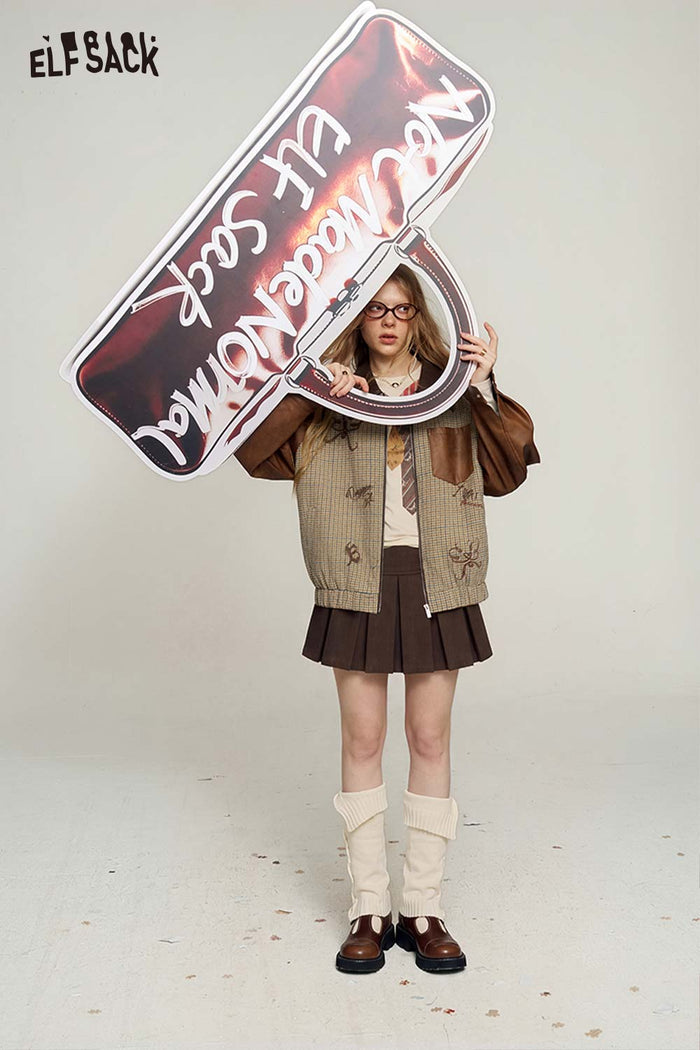 Vintage Loose Short Gingham Patchwork Jacket
