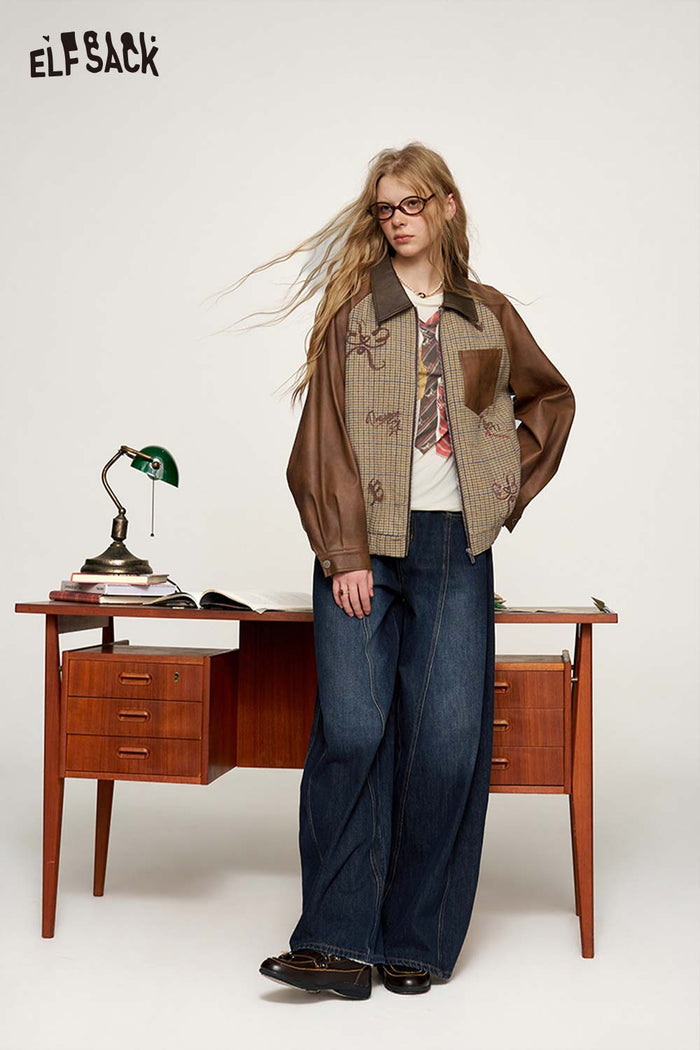 Vintage Loose Short Gingham Patchwork Jacket