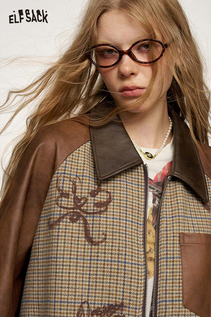 Vintage Loose Short Gingham Patchwork Jacket
