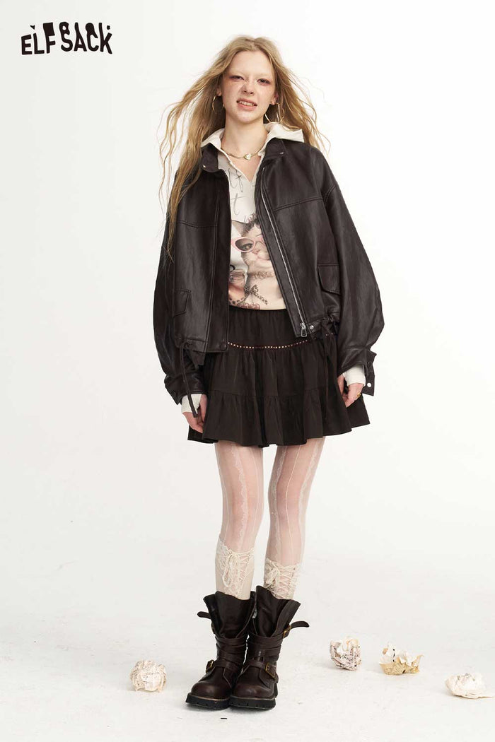 Vintage Loose Stand Collar Crop Jacket