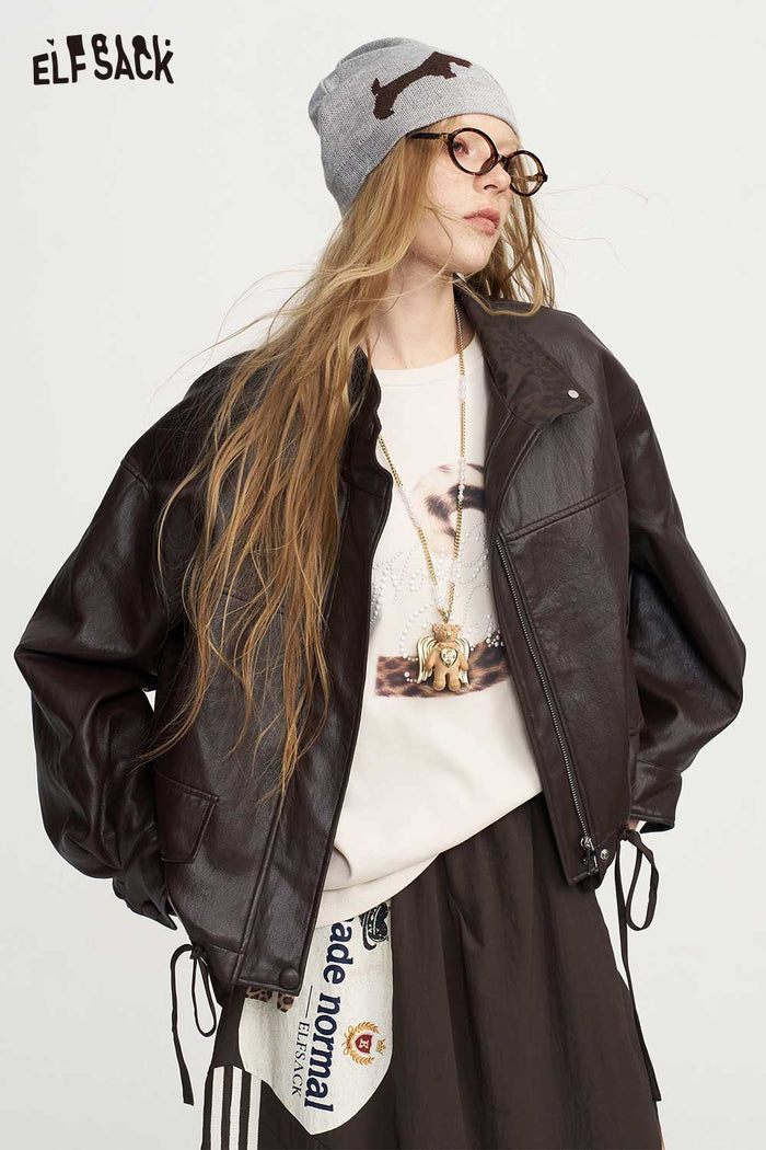 Vintage Loose Stand Collar Crop Jacket