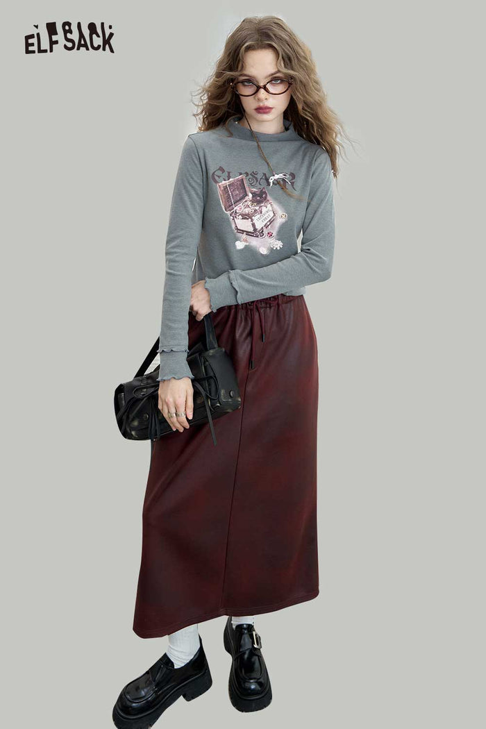 ELFSACK Vintage Mallard Gradient Suede Skirt