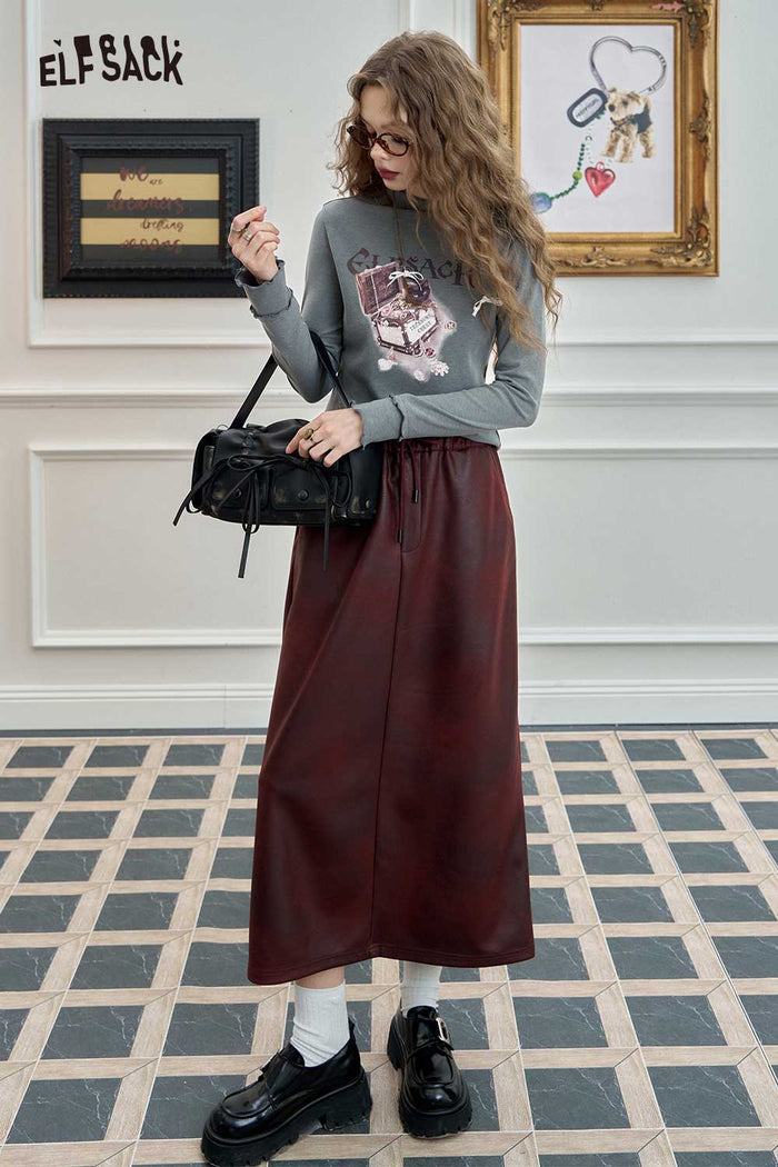 ELFSACK Vintage Mallard Gradient Suede Skirt