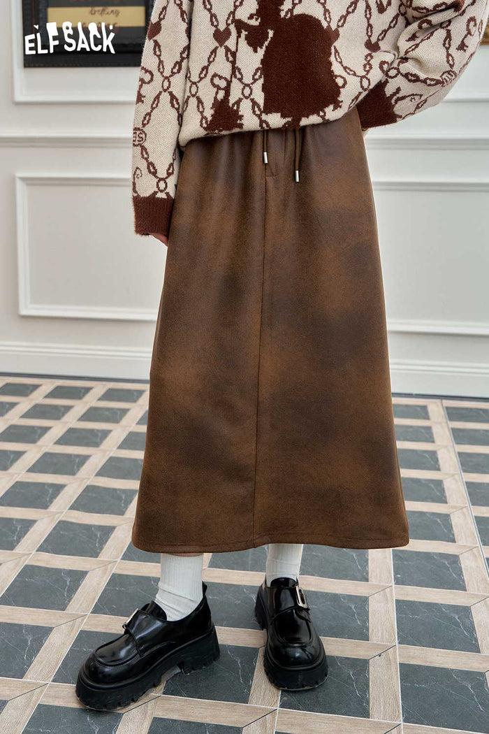 ELFSACK Vintage Mallard Gradient Suede Skirt
