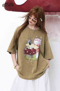 ELFSACK Vintage Mushroom Girl Oversized T-Shirt