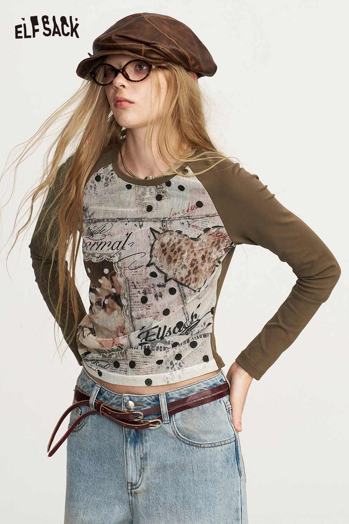 Vintage Raglan Collage Graphic Long Sleeve Tee