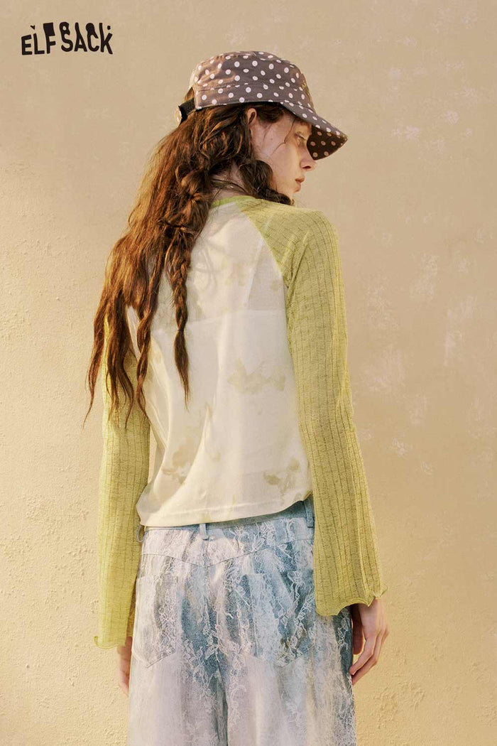 ELFSACK Vintage Raglan Floral Print Long Sleeve Top