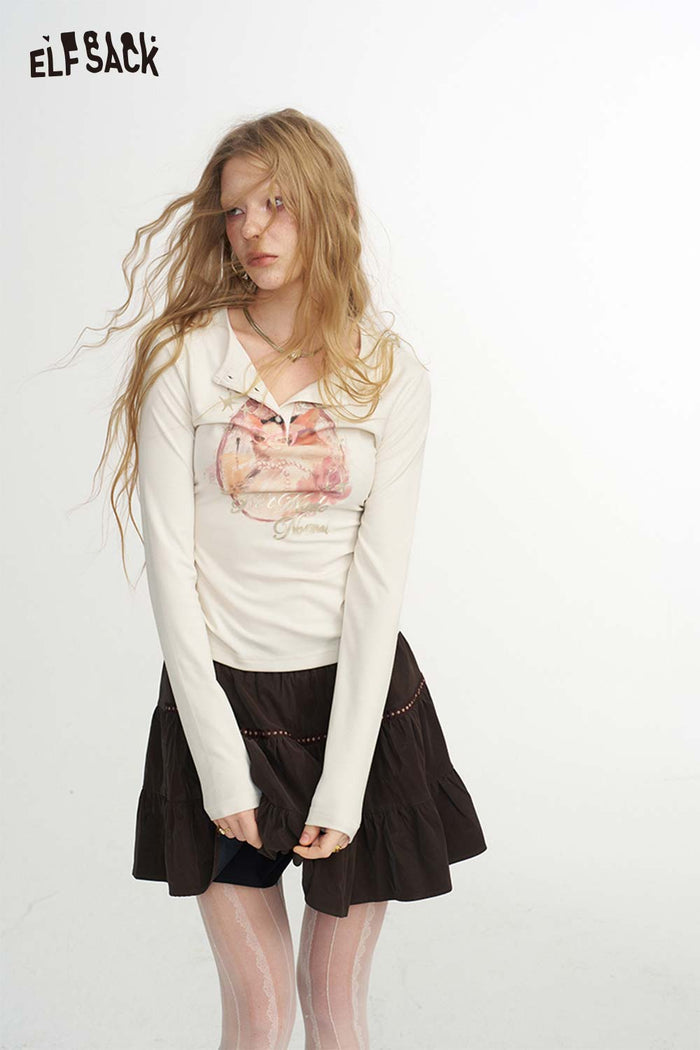 Vintage V Neck Long Sleeve Graphic Tee