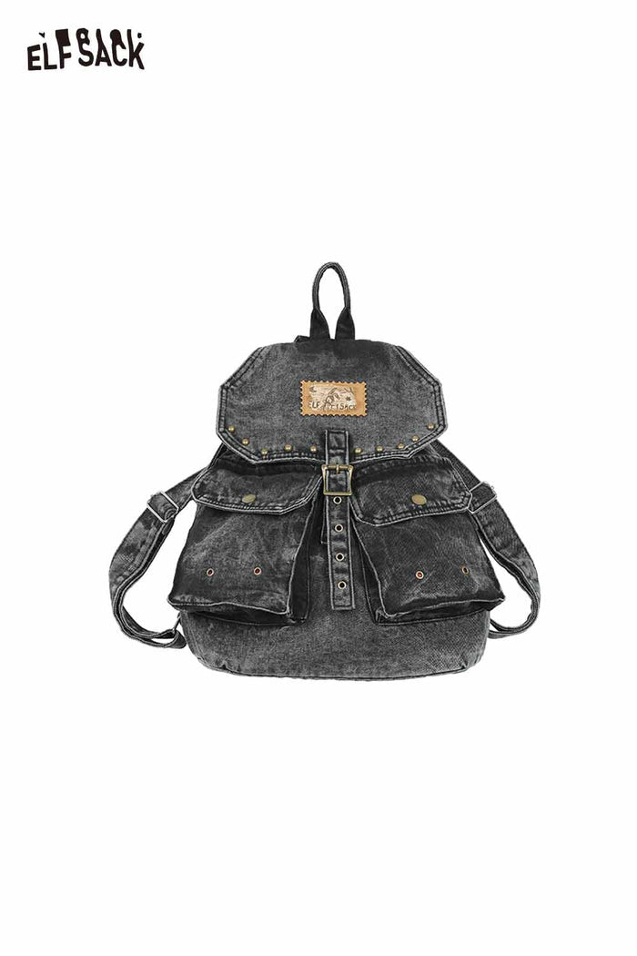 ELFSACK Vintage Washed Black Denim Backpack