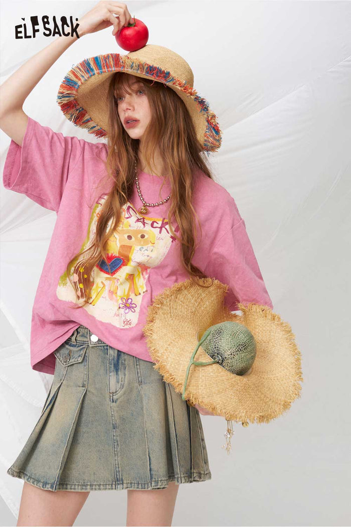 ELFSACK Vintage Washed Denim Mini Skirt