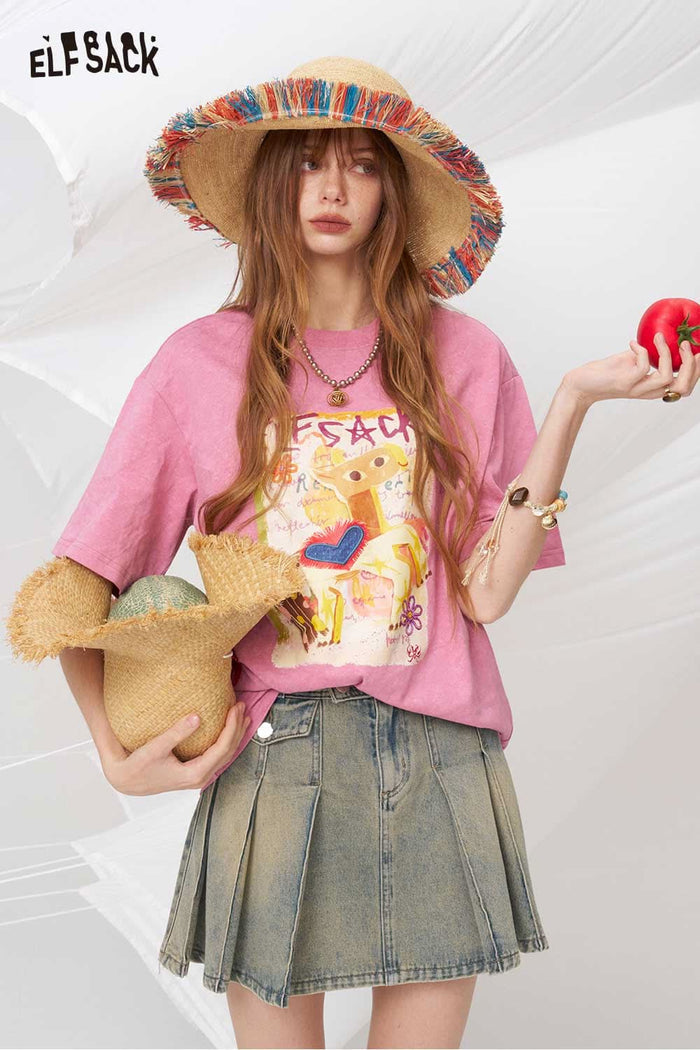 ELFSACK Vintage Washed Denim Mini Skirt