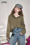 Waffle Knit Polo Long Sleeve Pocket Top
