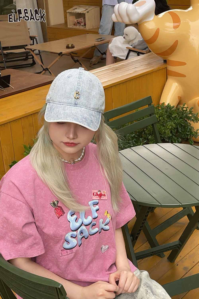 ELFSACK Washed Cotton Embroidered Detail Baseball Cap