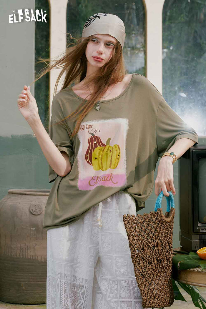 ELFSACK Watercolor Pumpkin Print Heather Tee