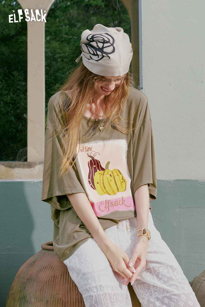 ELFSACK Watercolor Pumpkin Print Heather Tee