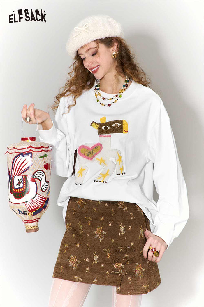 ELFSACK Whimsical Pony Relaxed Fit Round Neck Long Sleeve Sweatshirt