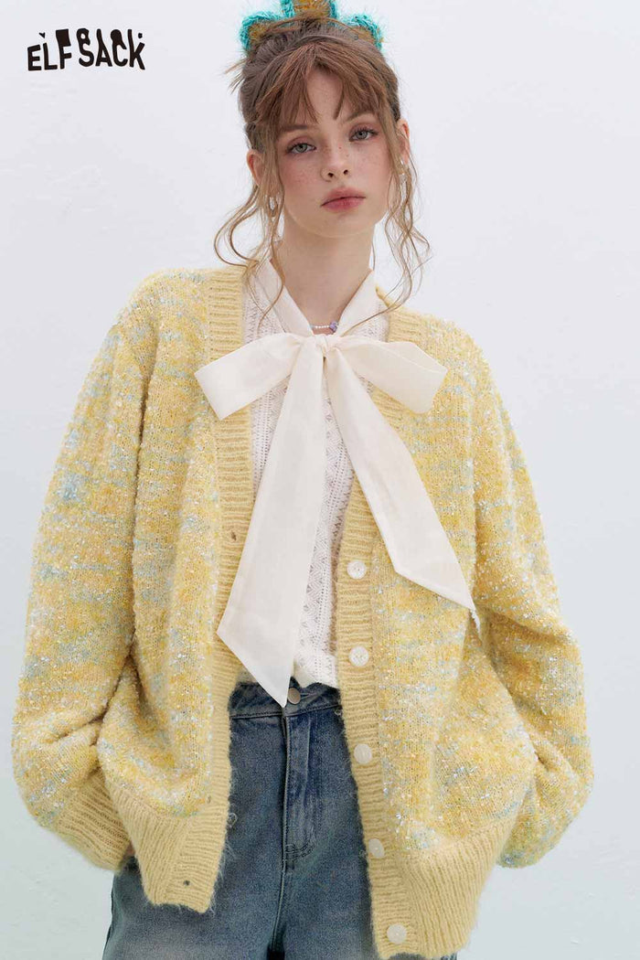 ELFSACK White Bow Ruffle Lace Blouse