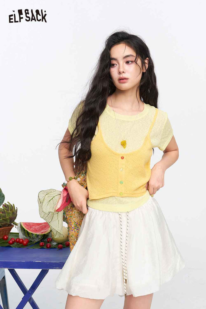 ELFSACK White Drawstring Ruffle Bubble Shorts