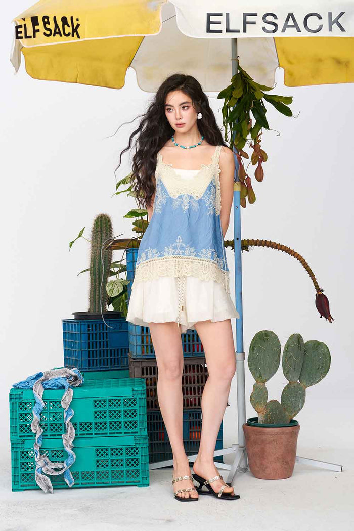 ELFSACK White Drawstring Ruffle Bubble Shorts