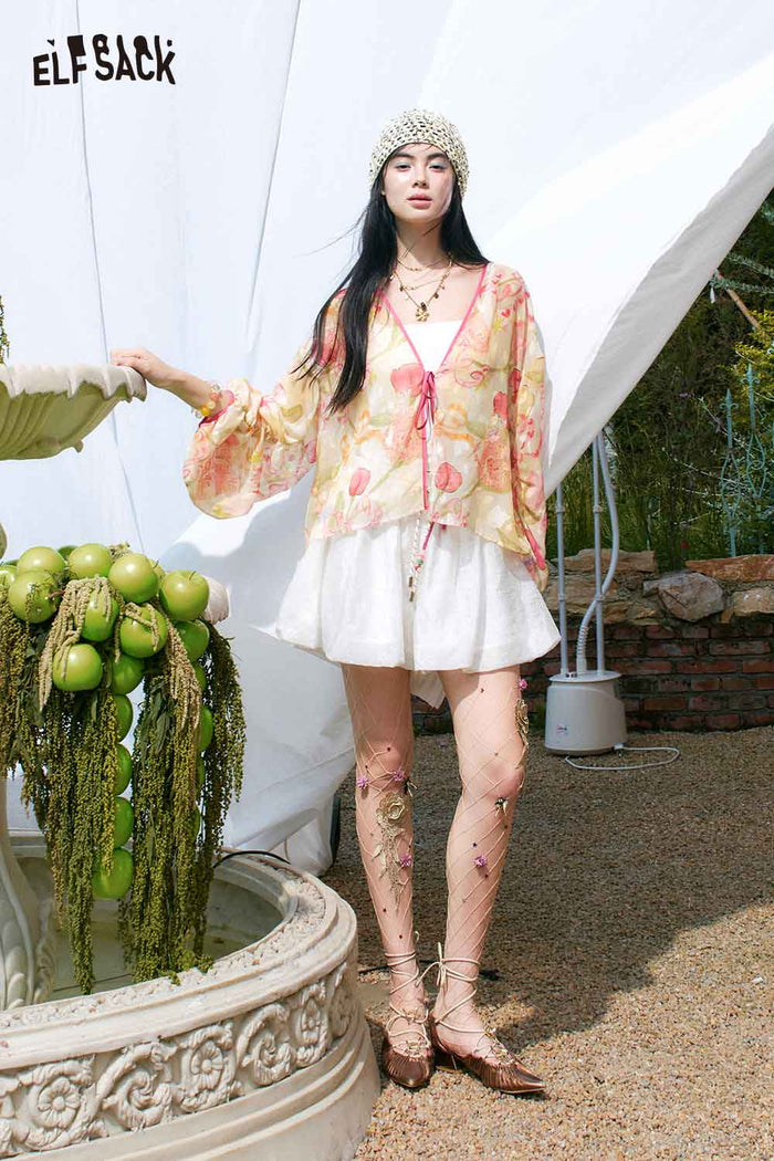 ELFSACK White Drawstring Ruffle Bubble Shorts