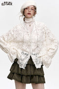 ELFSACK White Lace Semi Transparent Chiffon Shirt Layered Top Full Size Plus Size