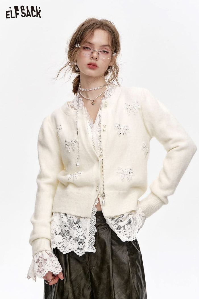 ELFSACK White Lace Semi Transparent Chiffon Shirt Layered Top Full Size Plus Size
