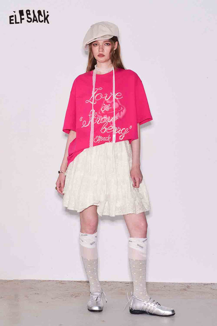 ELFSACK White Lace Tiered Mini Skirt