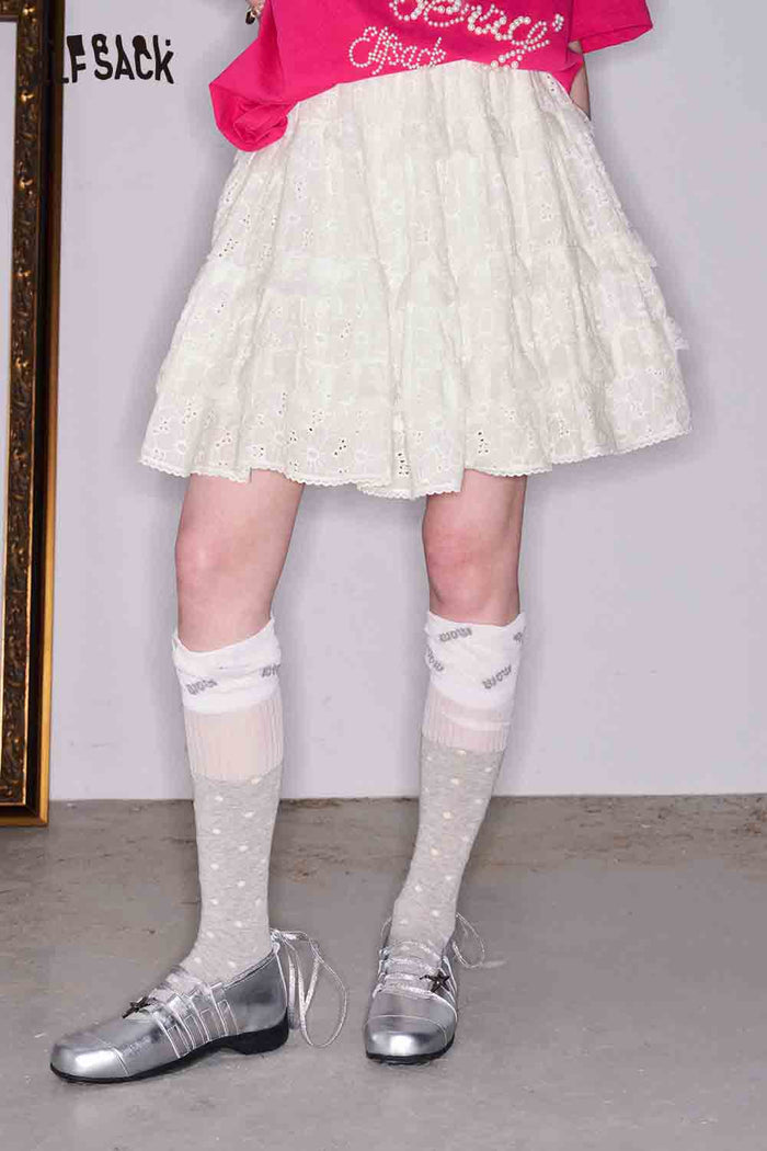 ELFSACK White Lace Tiered Mini Skirt